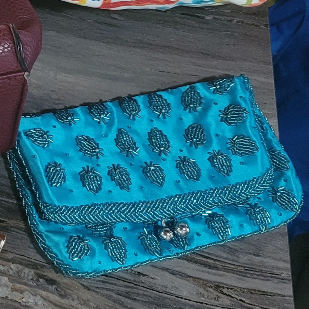 Chic Turquoise Beaded Clutch